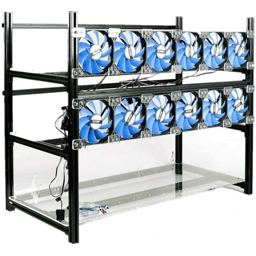 RXFSP 14 GPU Aluminum Open Air Miner Frame Mining Rig Case With Fans